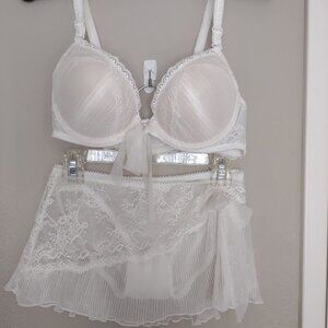 Morgan De Toi of France Lacy Lingerie Bridal Bra & Panties Set Ivory Lace New!